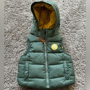H&M Dark Green Puffer Vest W/ Detachable Hood Boys Size 2T